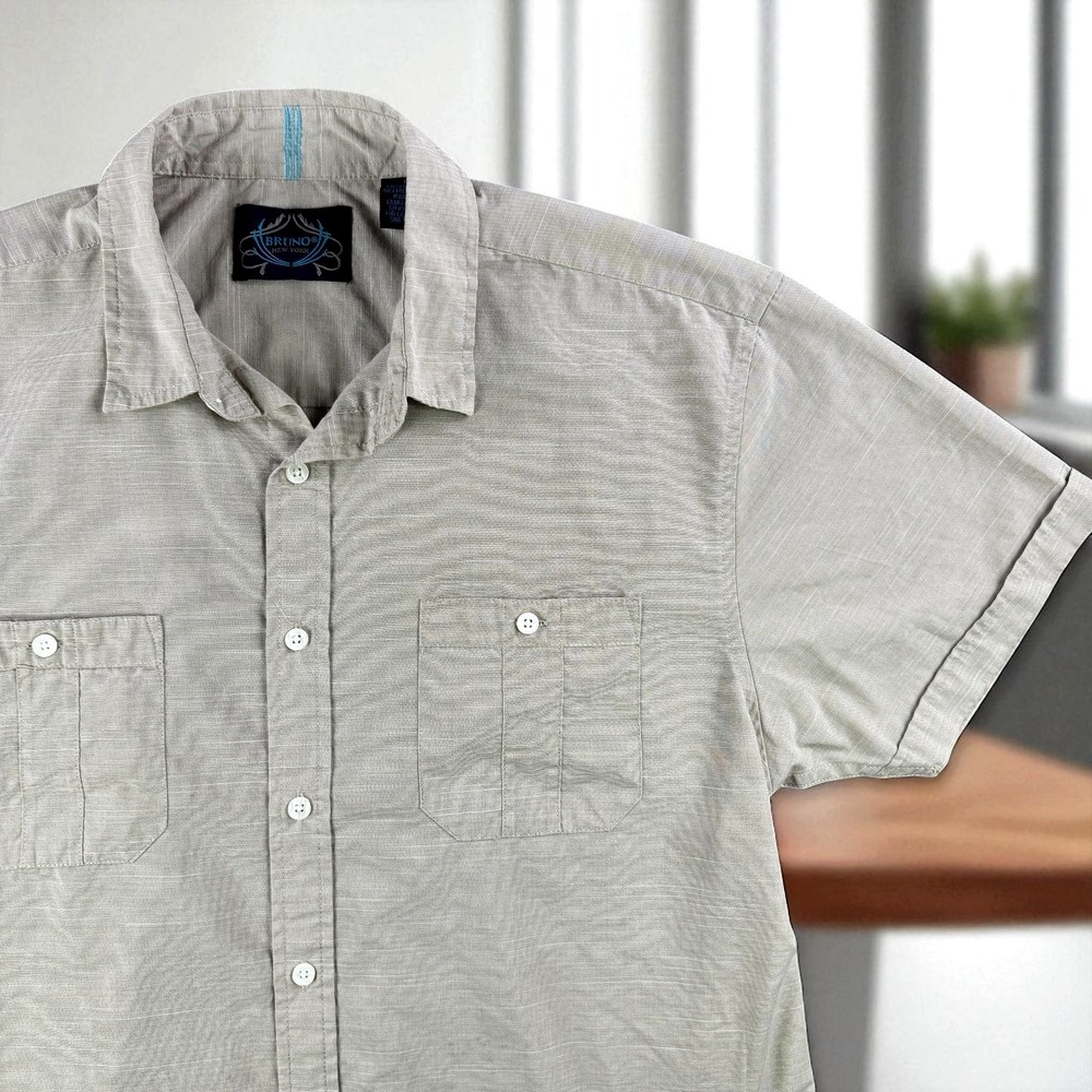 Bruno Shirt Men L Beige Pockets Cuff Brushed Hiking Travel Resort New York Stree